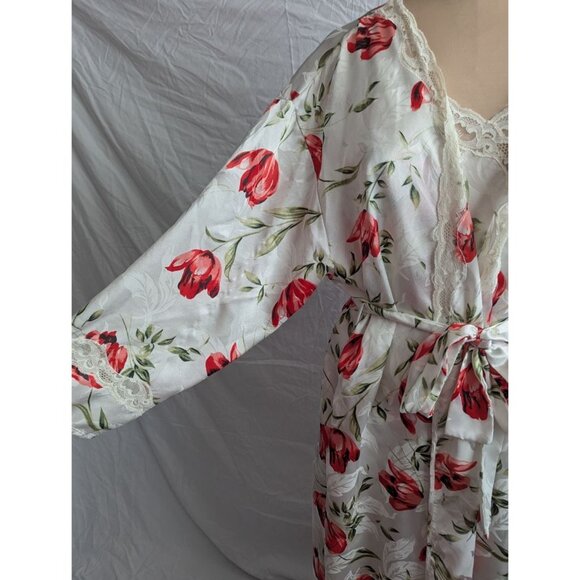 Vintage Josie Floral Lace Trim Nightie w/ Matching Robe Coquette Sexy Silky EUC - Picture 3 of 10